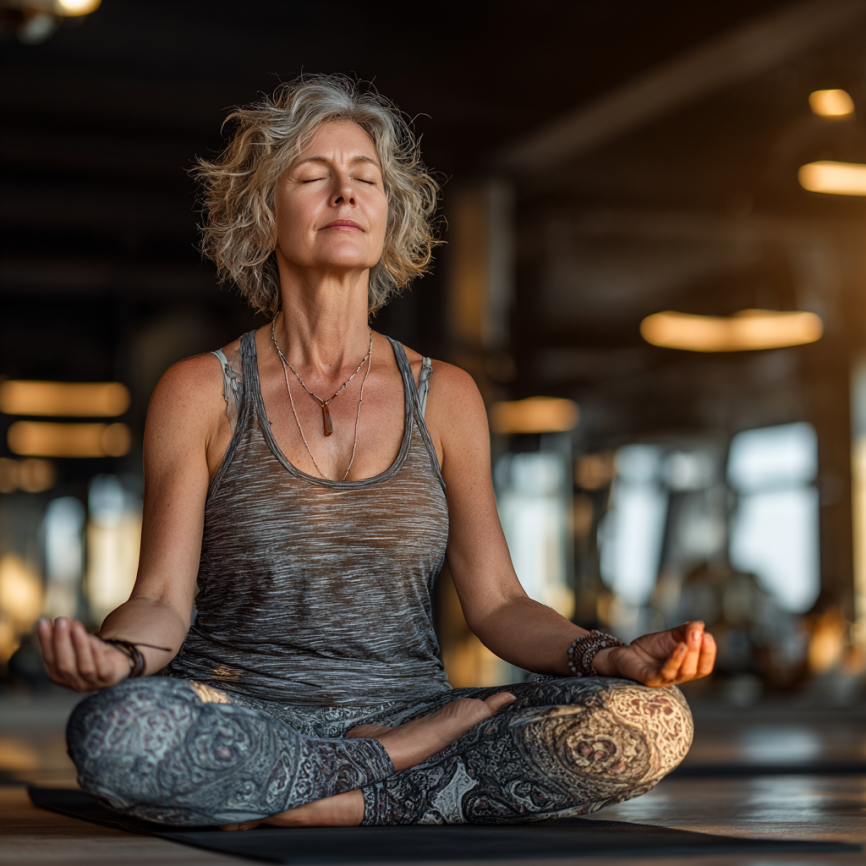 Старші люди практикують йогу в спокійній атмосфері